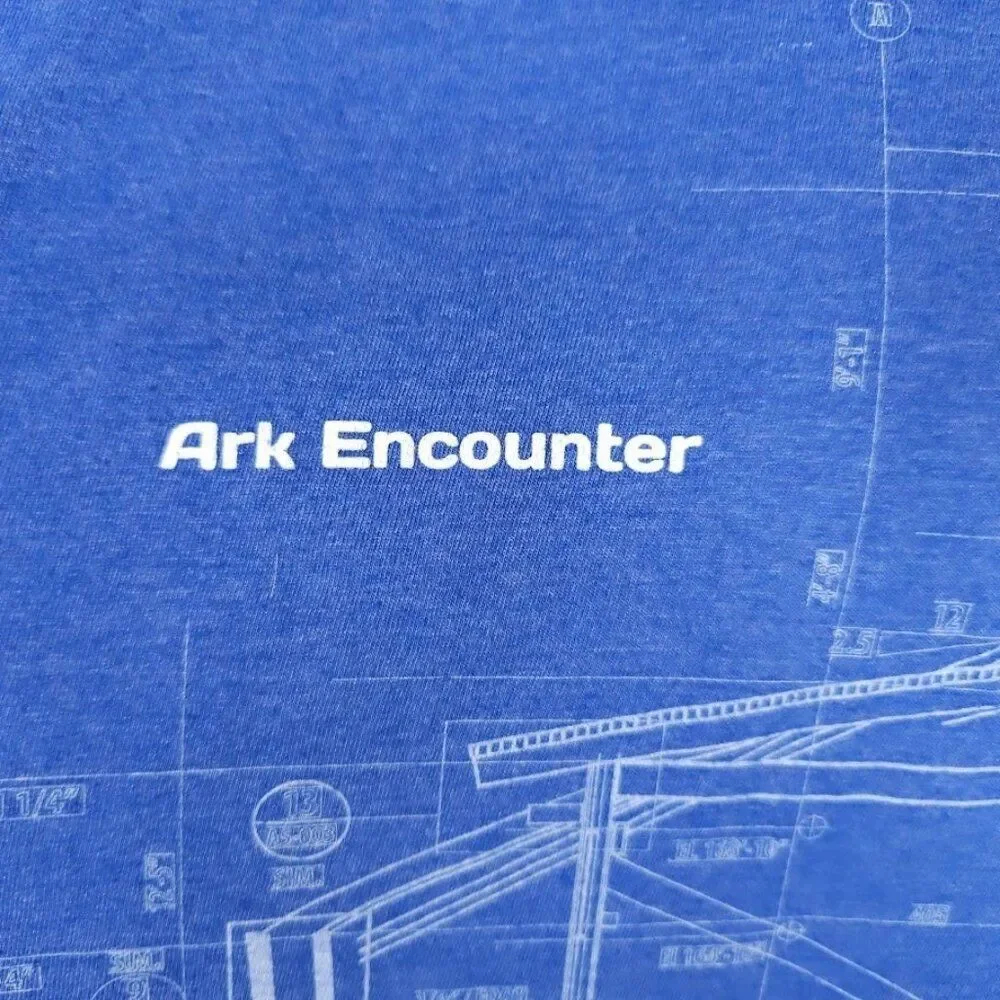 Noahs Ark T Shirt Mens Size XL Blue Construction Plans Christian Ark Encounter